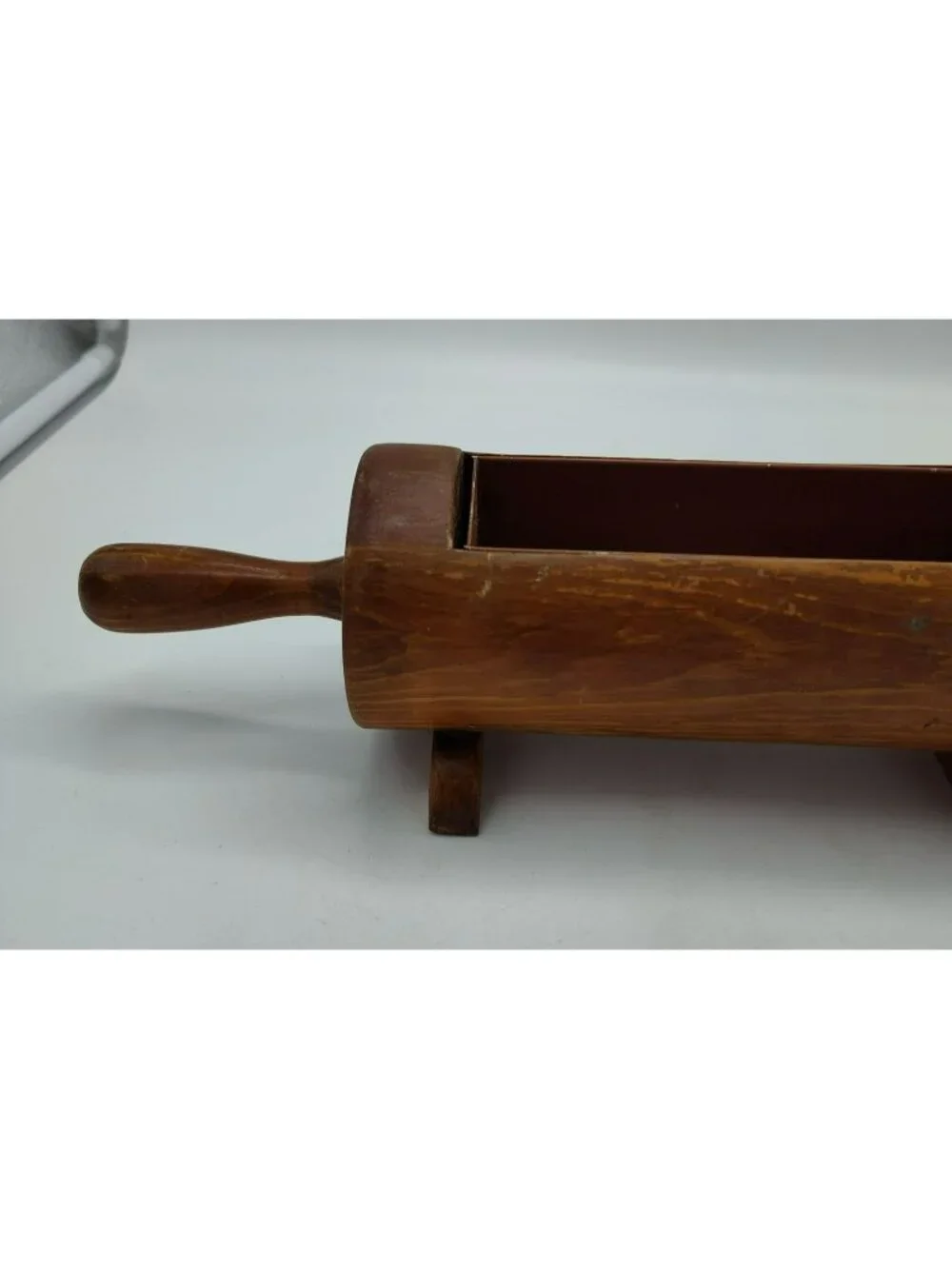 Vintage Wood Rolling Pin Planter or Recipe Card Holder, Painted Tin Insert, 14